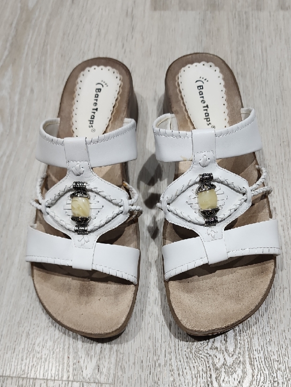 BareTraps White Braided Slip-On Sandals with Bead Detail 8 - Picture 2 of 10